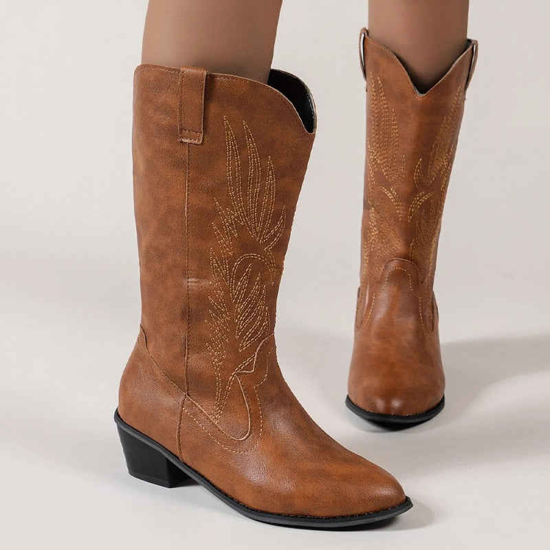 W&W Mode Cowboy-Stiefel | Hochwertige Damenstiefel mit Boho-Print