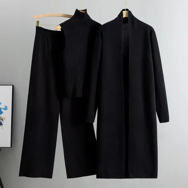 W&W Mode | Damen Luxus 3 Teiliges Strick Co Ord Satz Weich & Dehnbar