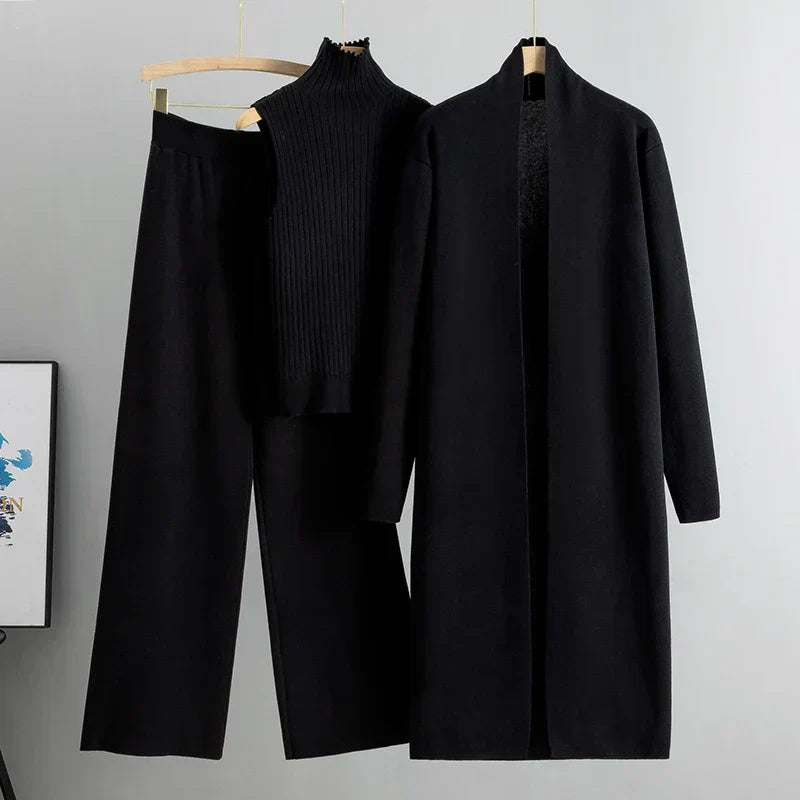 WW | Damen Luxus 3 Teiliges Strick Co Ord Satz Weich & Dehnbar