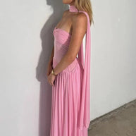 WW | Patchwork Maxi Kleid Schal Rückenfrei Strapless Rüschen Bankett