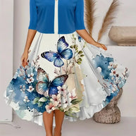 WW | Neu für Den Sommer! Eu Us Herbst Frau 2 Lang Kleid Set Blumen und Graspunkt Crew Neck Kleid mit Chiffon Kurzjacke