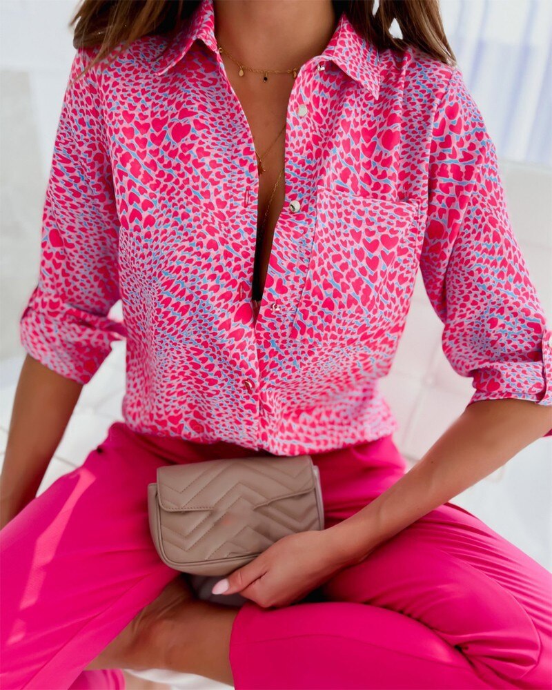 W&W Mode Print Shirts | Modische Bluse mit langen Ärmeln und Knopfleiste