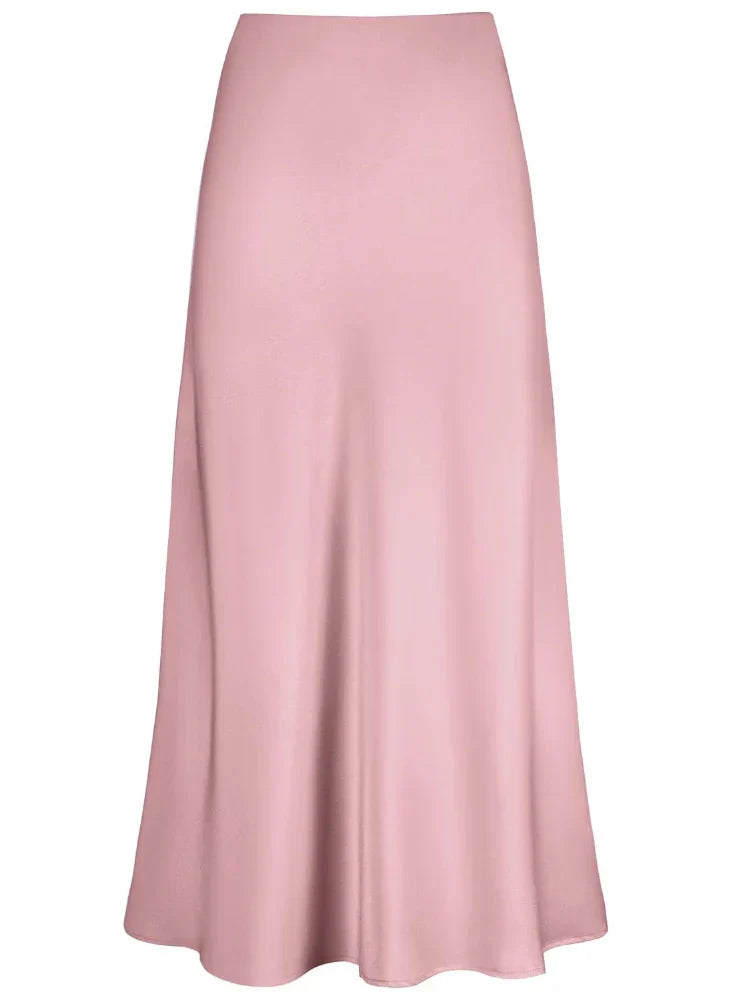 WW | Frauen Satin Seiden Röcke Sommer Frühling Koreanische Mode Kleidung Büro Damen Lange Röcke Elegant Schwarz Maxi Röcke für Frauen