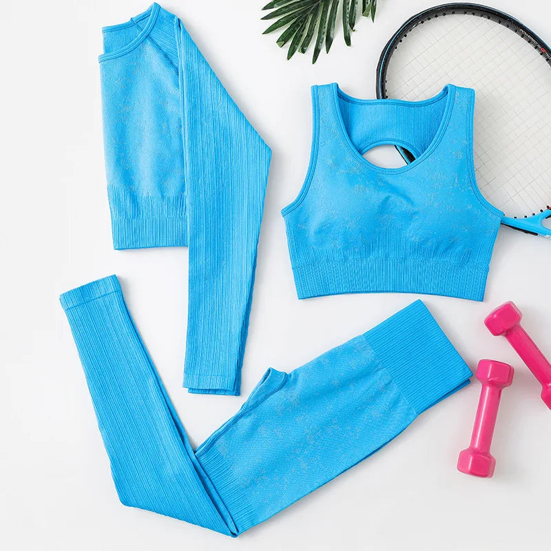 WW | Rid Seamless Yoga Set Frauen 2Pcs To Delet Langarm Crop Top T-Shirt Leggings Outfit Kleidung Fitness Kleidung Fitness Anzug Sport Set
