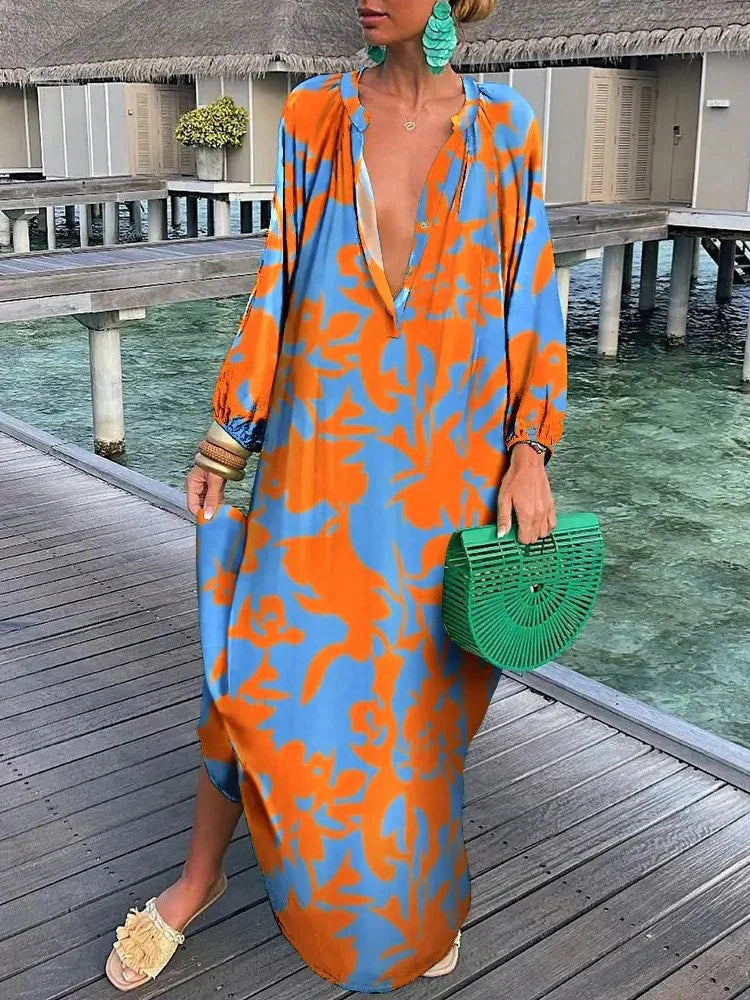 WW | Maxi Kleid Boho mit Langen Ärmeln