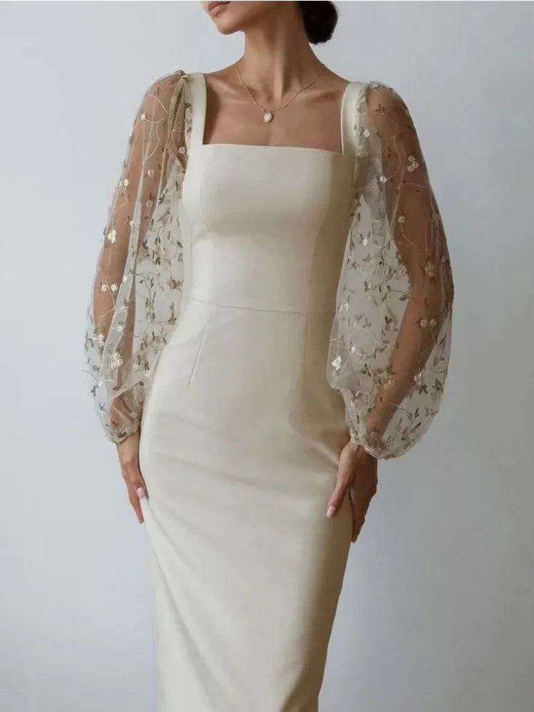 WW | Abend- Und Partykleid Mit Quadratischem Ausschnitt Und Langen Ärmeln