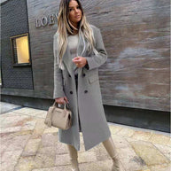 WW Attraktiver Herbst-Wollmantel | Damen Retro Mode Schwarzer Langarm-Mantel