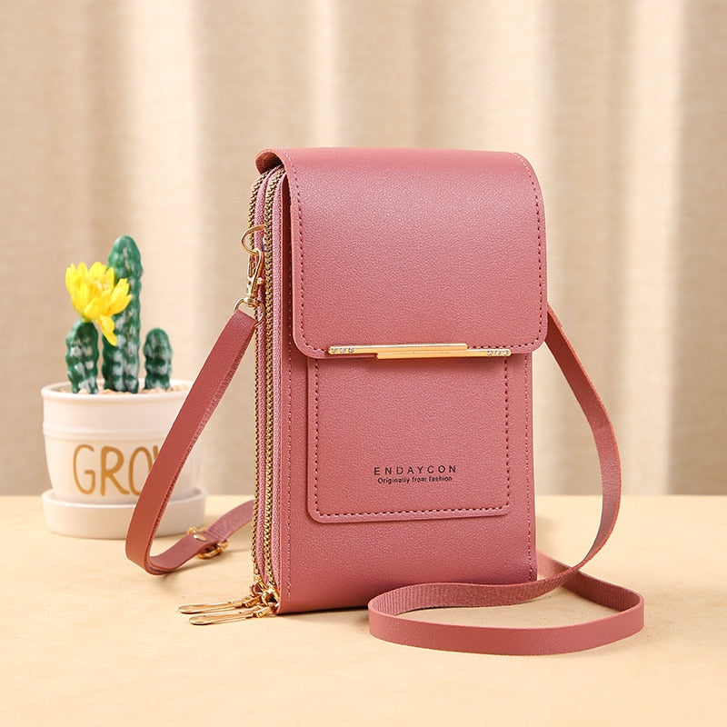 WW Leder Smartphone Clutch | Damen Handtasche mit Touchscreen-Fenster