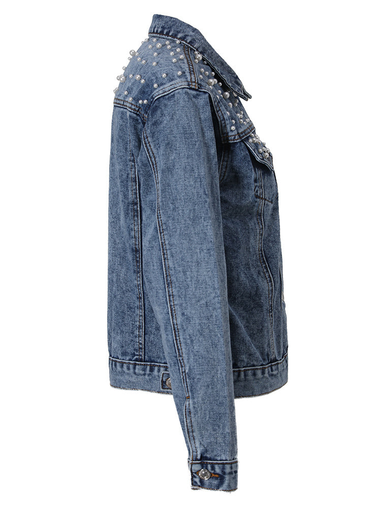 W&W Mode | Lässige Jeansjacke Mit Perlen