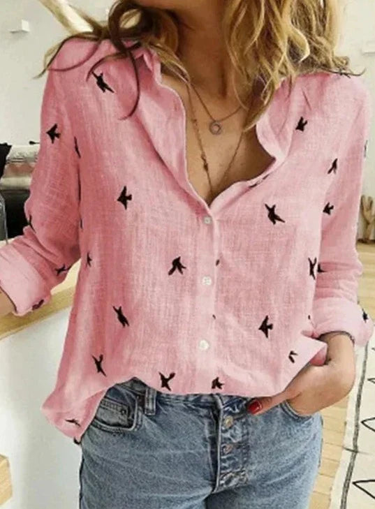 WW | Elegant, Legeres Damenshirt mit Langen Ärmeln aus Baumwolle und Leinen