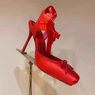 WW | Frauen Schnürhohe Absatzschuhe für Frauen mit Quadratischer Zehe Dünne Absätze Plattform Pumpen Mujer Plissierte Slingback Hochzeit Luxus Sandalen
