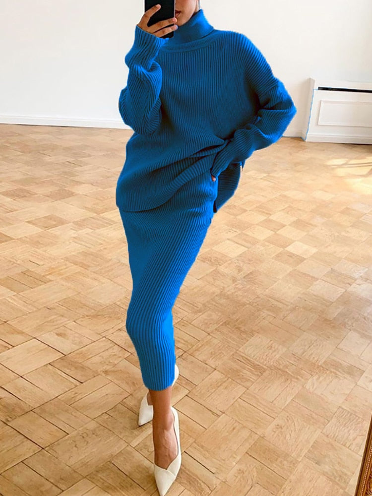 W&W Mode | Schickes Herbst Strick Zweiteiliges Slim Fit Set für Frauen