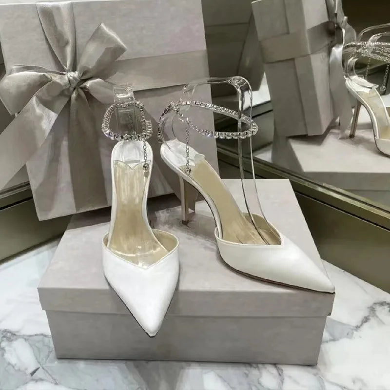 WW | Satin Strass Kette High Heels Schuhe Pumps