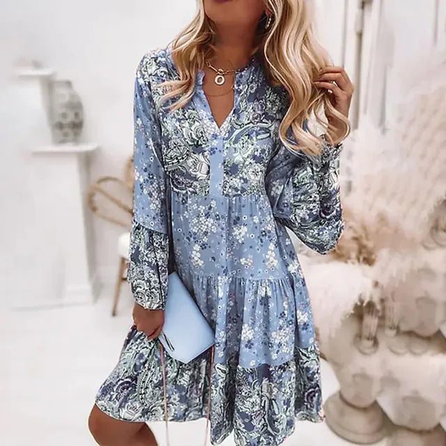 W&W Mode | Bohème Blumen Kleid mit langen Ärmeln für Damen
