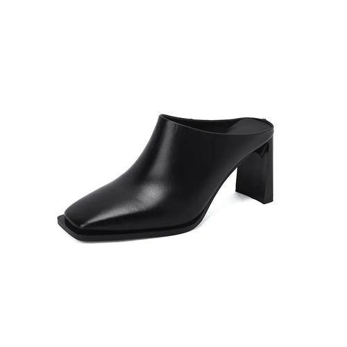 WW | Offene Ferse Leder Hohe Absatzslipper