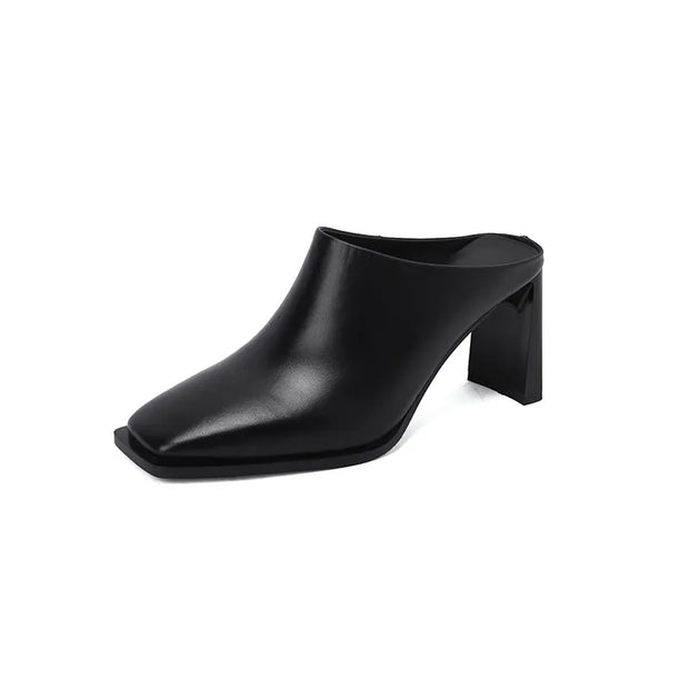 WW | Offene Ferse Leder Hohe Absatzslipper