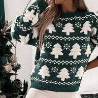 WW - Hässlicher Weihnachtspulli - Gestrickter Pullover mit 3D-Weihnachtsbaum-Print