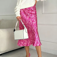 WW | Sommer Herbst Damen Elegant Midi Satin Röcke Gedruckt Hohe Taille Büro Damen Bodycon Bleistift Enger Rock für Damen