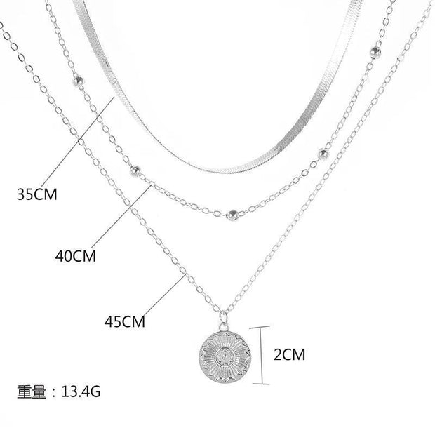 WW | 925 Sterling Silver Drei Lagen Runde Halskette
