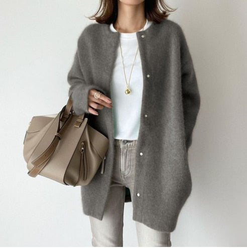 WW Damen Strickjacke | Wollene Freizeitjacke für Frauen: Lange Stricktops Outwear