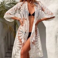 WW | Kimono Strandkleid mit Bestickten Blumen