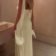 WW | Patchwork Maxi Kleid Schal Rückenfrei Strapless Rüschen Bankett