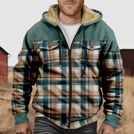 WW | Herren Fleecegefüttertes Flanellhemd – Kariert, mit Kapuze und Knopfleiste