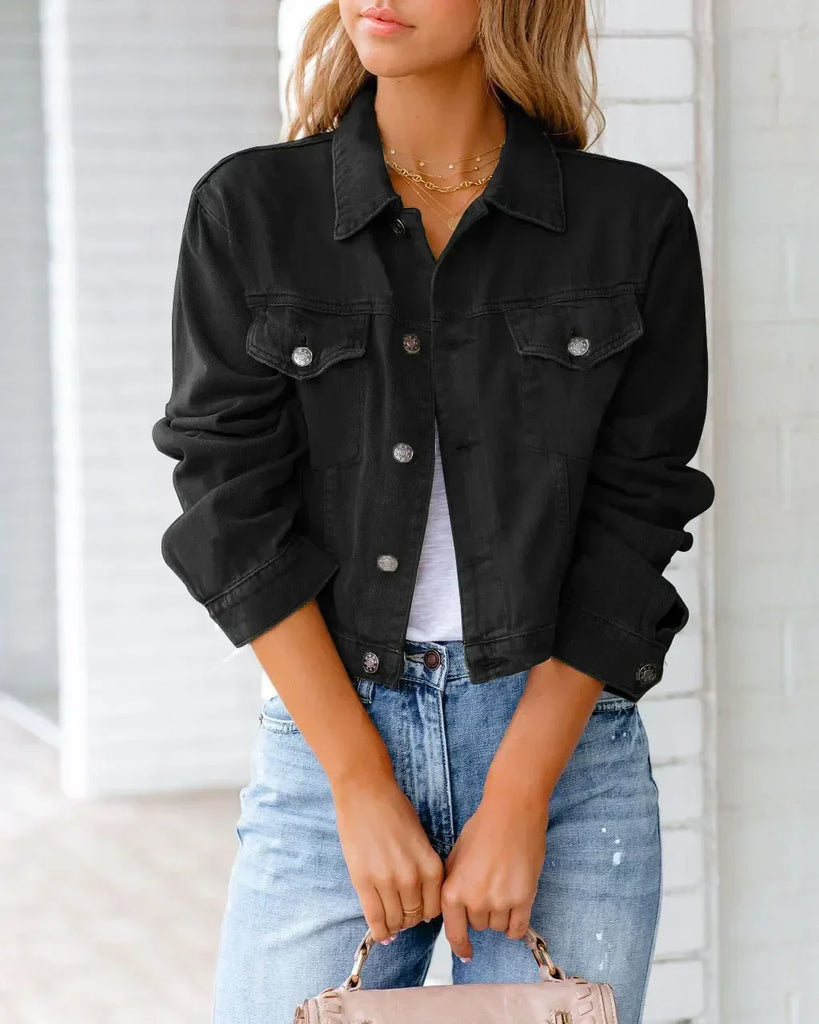 WW | Kurze Taschenjacke Mode Streetwear Einfache Knopf Trend Frauen Denim Jacken Lange Ärmel Herbst Neu Denim Denim Jacken