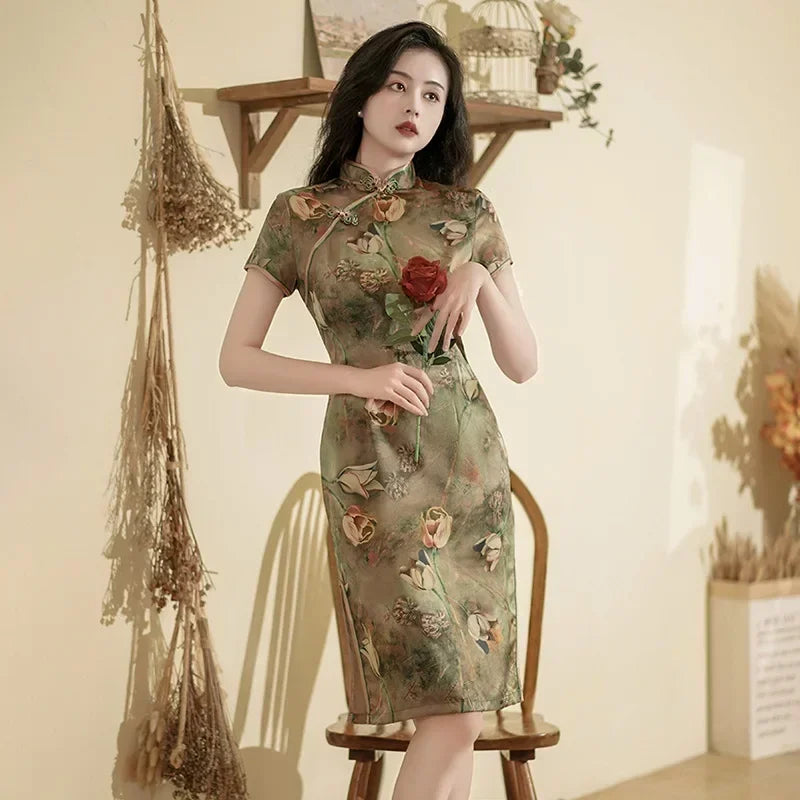 WW | Cheongsam Qipao Mode Kleidung Lässig Elegant Ethnischer Stil Vintage Kleid für Frauen Streetwear Frauen Kleidung Festlich Chinesisch
