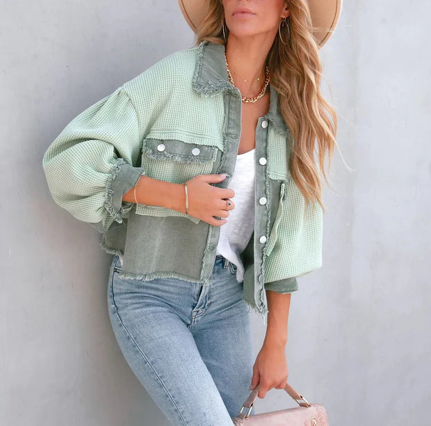 WW Vintage Jacke | Gepuffte Langarm-Modenjacke für moderne Frauen mit Taschen