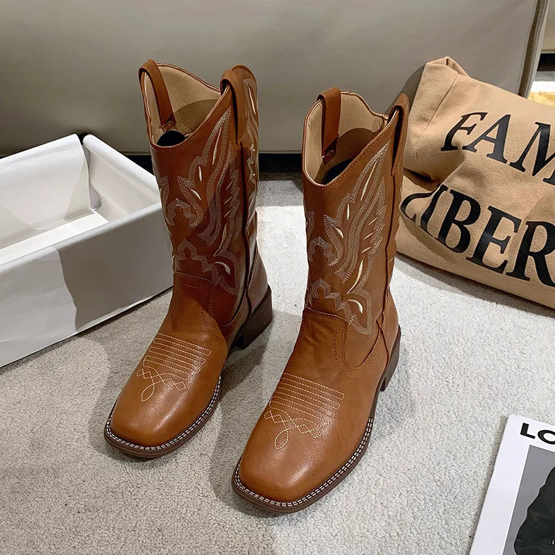 WW | Bestickte Cowboystiefel Aus Leder Für Damen