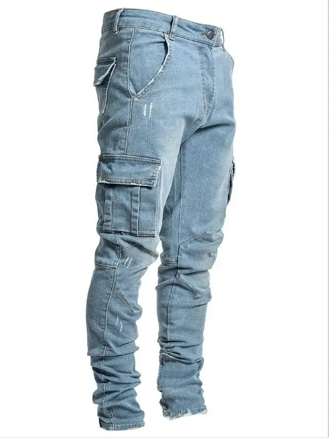 WW | Herren Cargojeans Aus Gewaschenem Denim Mit Mehreren Taschen