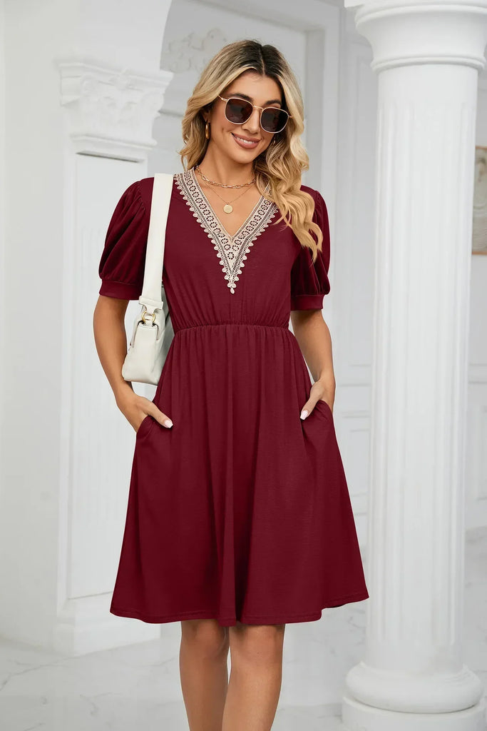 WW | Einfache Spitz Patchwork Kleid für Frühling/Sommer