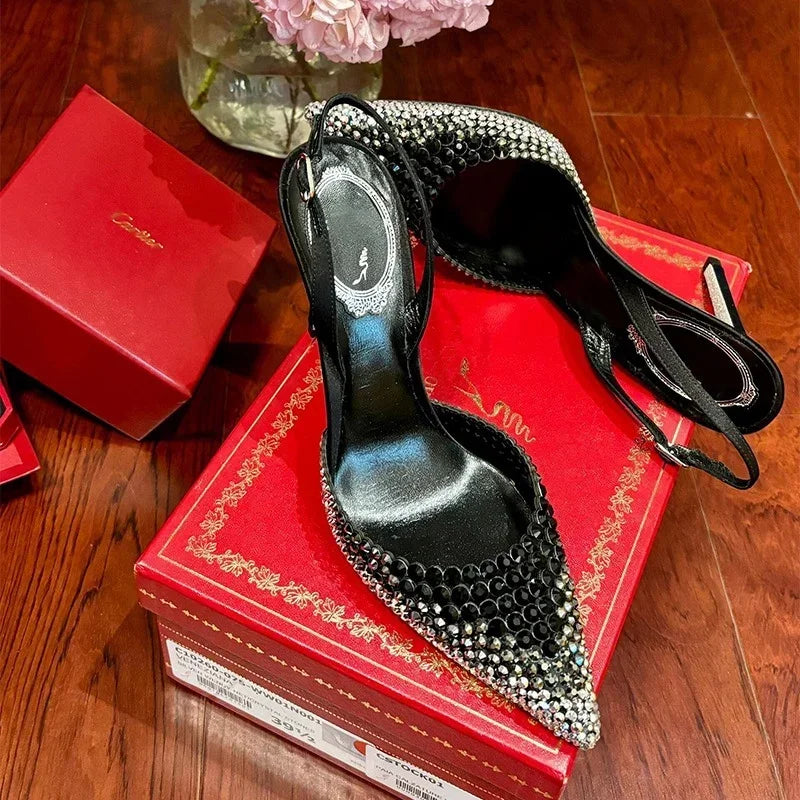 WW | Neue Baotou Sandalen Strass-Gradient High Heels Schuhe, Damenmode, Fantastische Temperament Sandalen Abendkleid, Bankett Schuhe