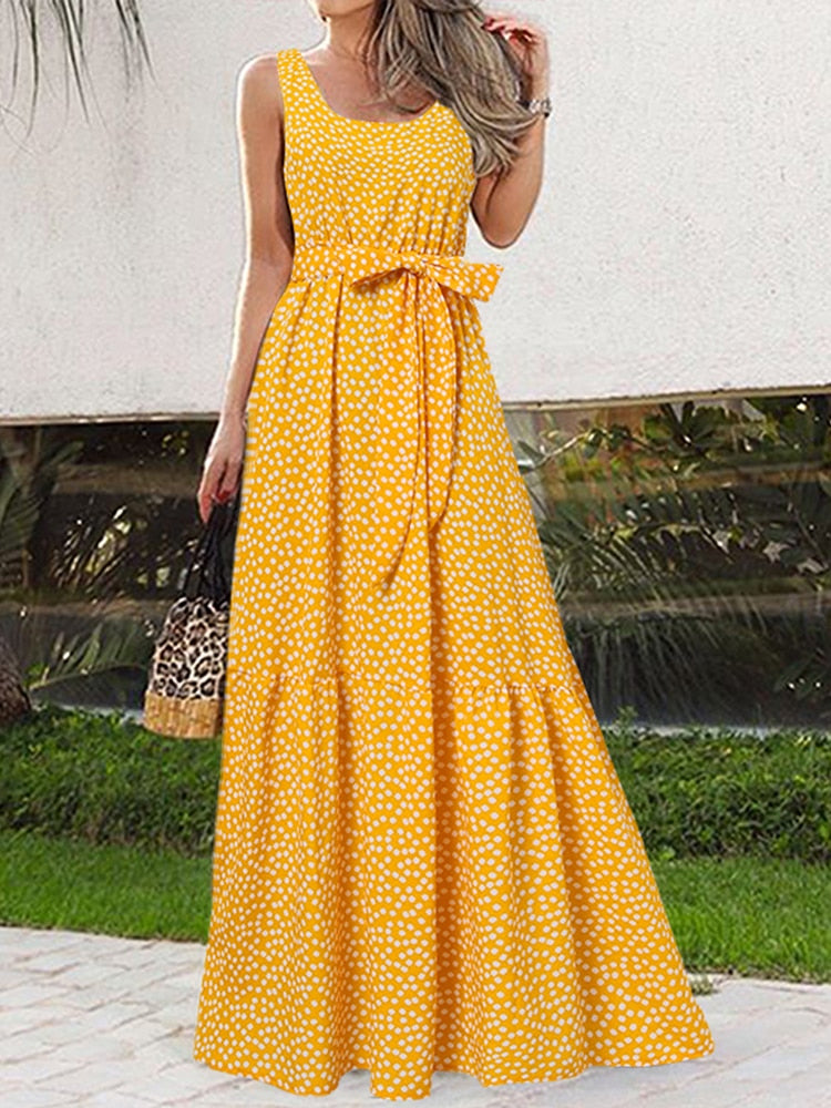 WW | Lässiges Sexy Ärmelloses Leopardenmuster Maxi Kleid