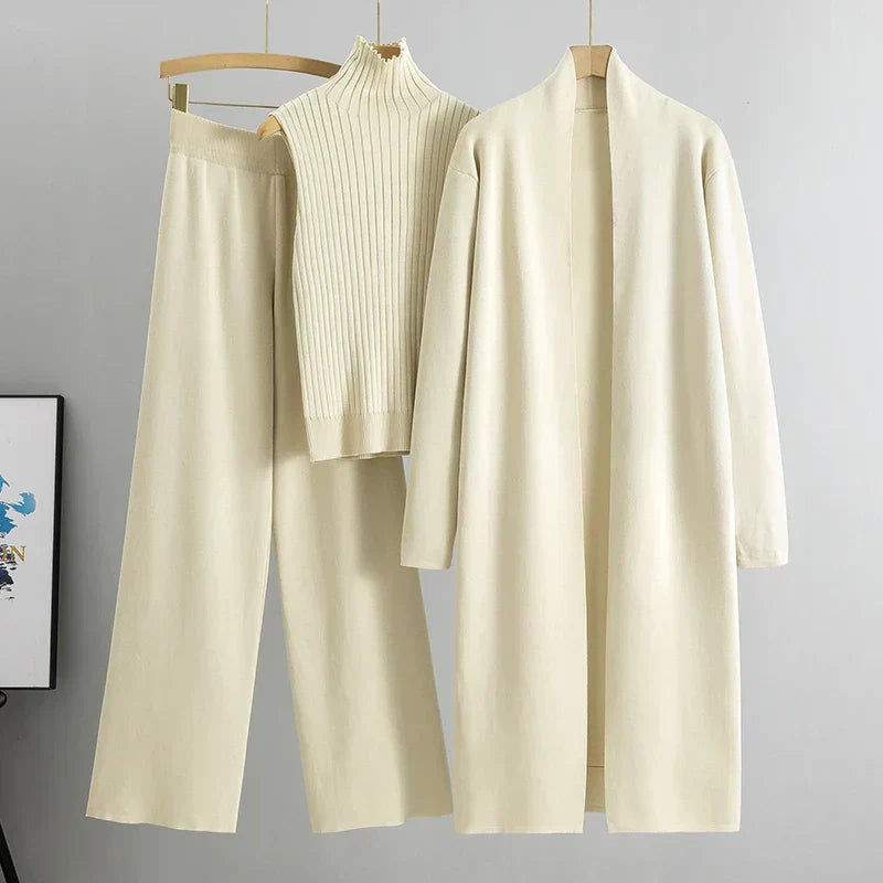WW | Damen Luxus 3 Teiliges Strick Co Ord Satz Weich & Dehnbar