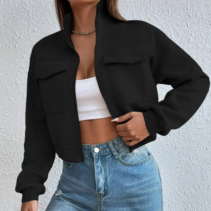 W&W Mode | Bequeme Langärmelige Gekürzte Jacke mit Taschen