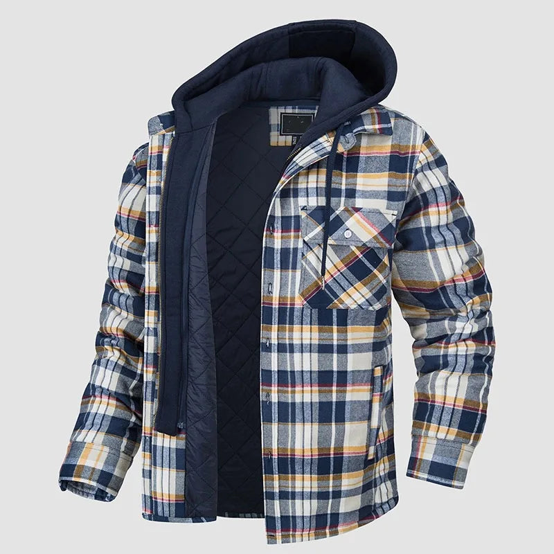 WW | Herren Kapuzen Steppjacke Aus Baumwolle Und Flanell Mit Karo Design