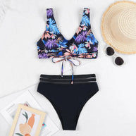 WW | Schnürung Hohe Taille Bikini Frauen Badebekleidung Frauen Badebekleidung Badeanzug Gepolstert Push-Up Blumen Badeanzug Frauen Bikini Set