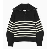 weite Turtleneck Damenpullover mit gestreiftem Revers