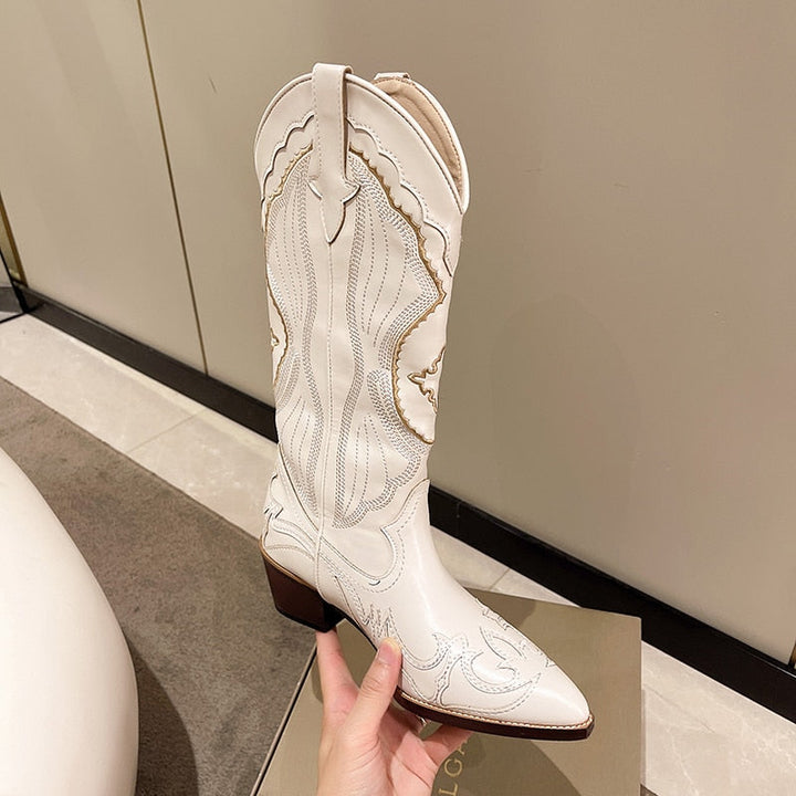 W&W Mode Damenstiefel im Retro-Look - Weiße Kniehohe Stiefel für komfortables und stilvolles Gehen