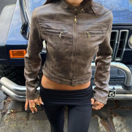 WW | Vintage Kunstlederjacke mit Reißverschlusstaschen