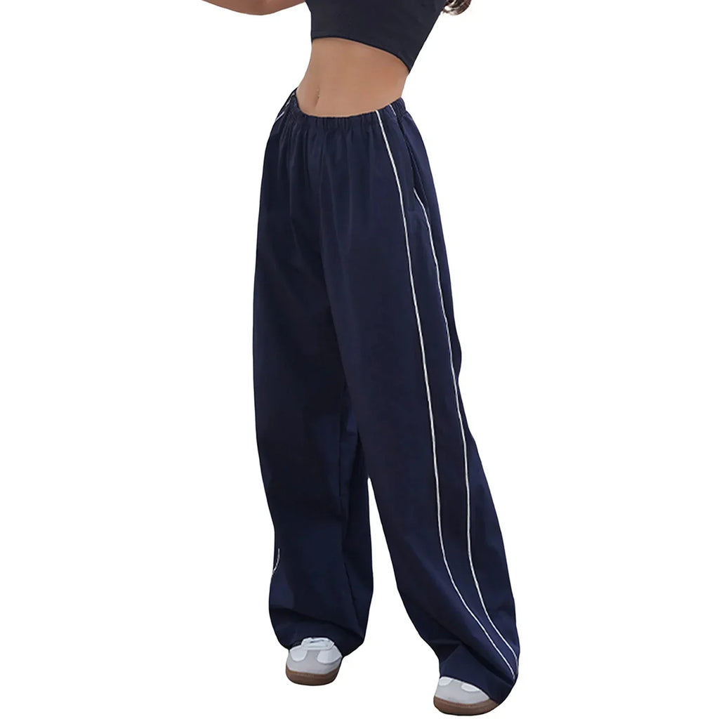 WW | Frauen Y2K Elastischer Taillen Cargo Hosen Locker Einfarbige Jogginghosen Trainingshose mit Taschen Streetwear