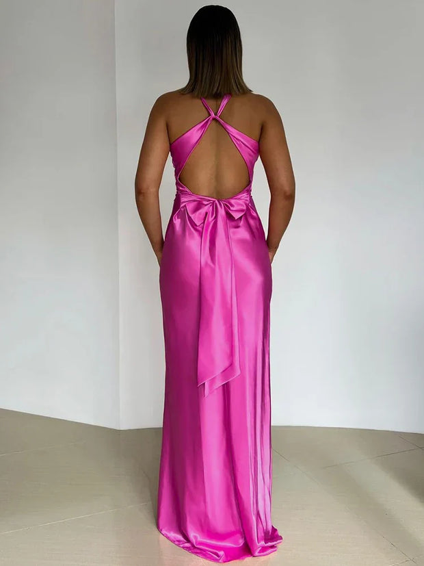 WW | Schleife Rückenfrei Abend Maxi Kleid