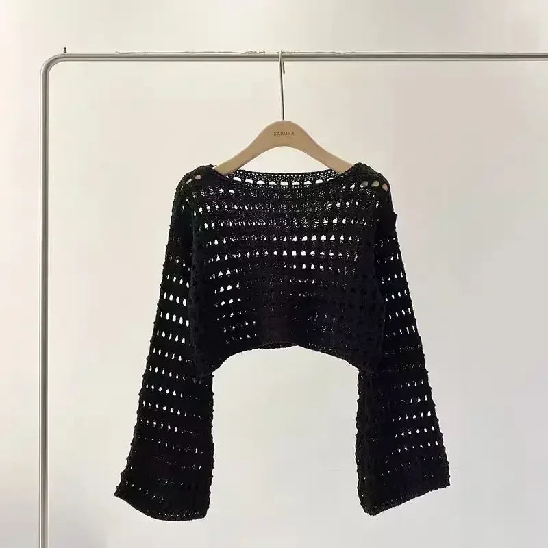 W&W Mode | Langes Gehäkeltes Strickoberteil für Frauen