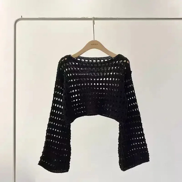 W&W Mode | Langes Gehäkeltes Strickoberteil für Frauen