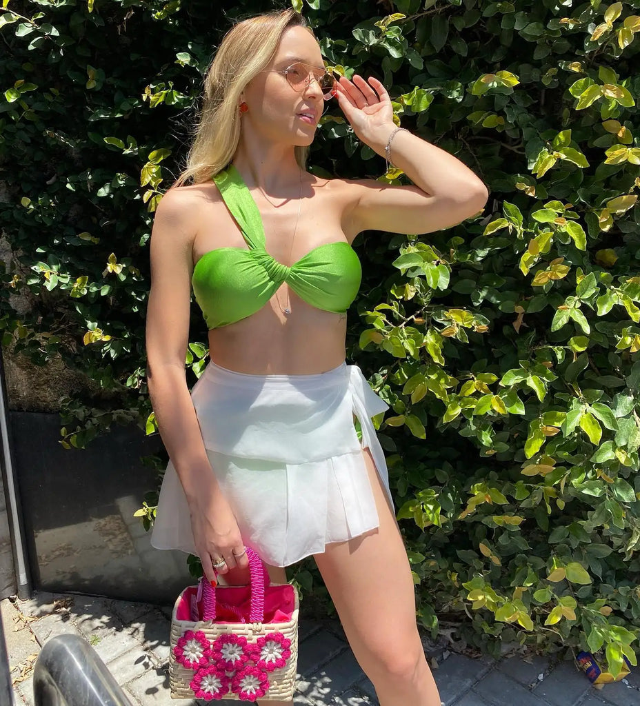 WW | 3 Stücke Fransen Bikini Set Frauen Strand Strick Rock Anzug Hohes Fenster Sexy Transparent Fest Streetwear Sommer Outfit