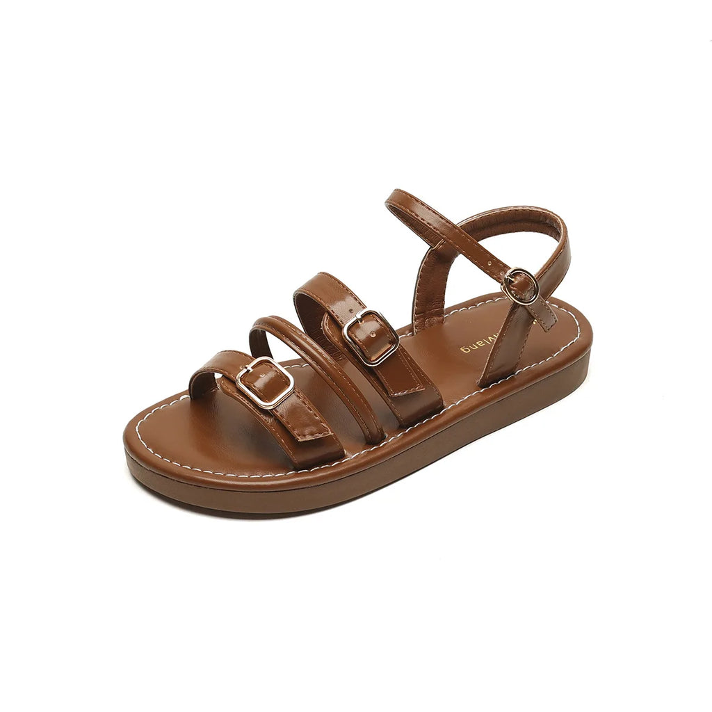 WW | Neue Sommer Damen Outdoor Sandalen Römischer Stil Mode Leder Arbeitsschuhe Damen Lässige Flache Schuhe