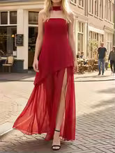 W&W Mode | Stil Temperament Schlank Tube Top Mesh Stich Swing Kleid