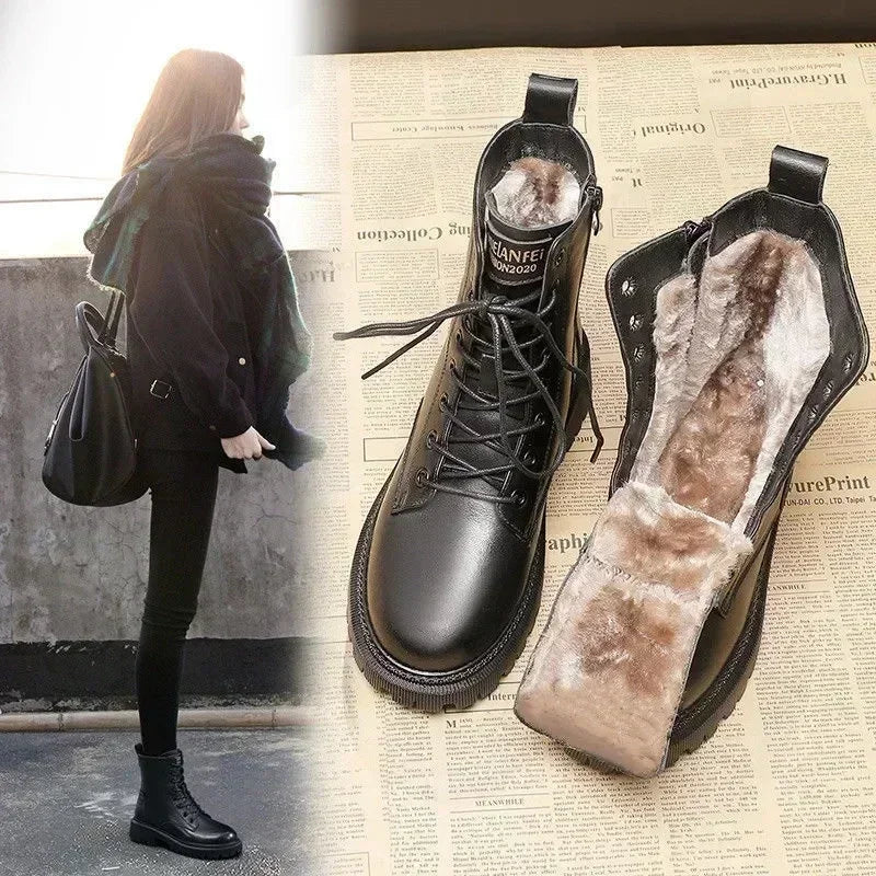 W&W Mode - Warme Plateau-Schnürstiefel für Damen